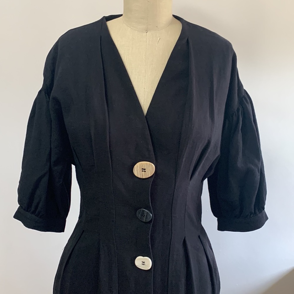 Topshop Black Midi Dress with Earth-tone Buttons